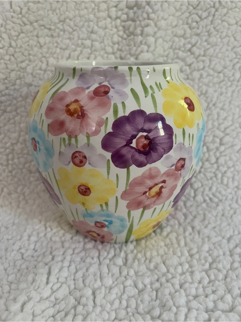 Vintage Pier 1  Vase, floral, watercolor, ceramic, 6” tall, Italy